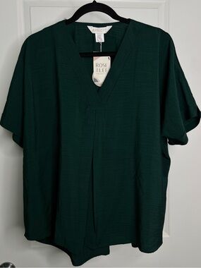 Apricot Pine Green Blouse Flowy Relaxed Fit Top Size 10 Premium Fabric NWT